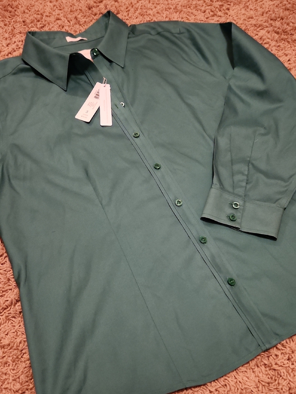 NWT Chico's Kelly Green Long-Sleeve Button Shirt Size 3 - Picture 6 of 11